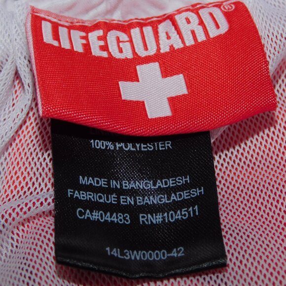 Lifeguard + Mens S Red White  lined Board Shorts Swim Trunks - Picture 5 of 8